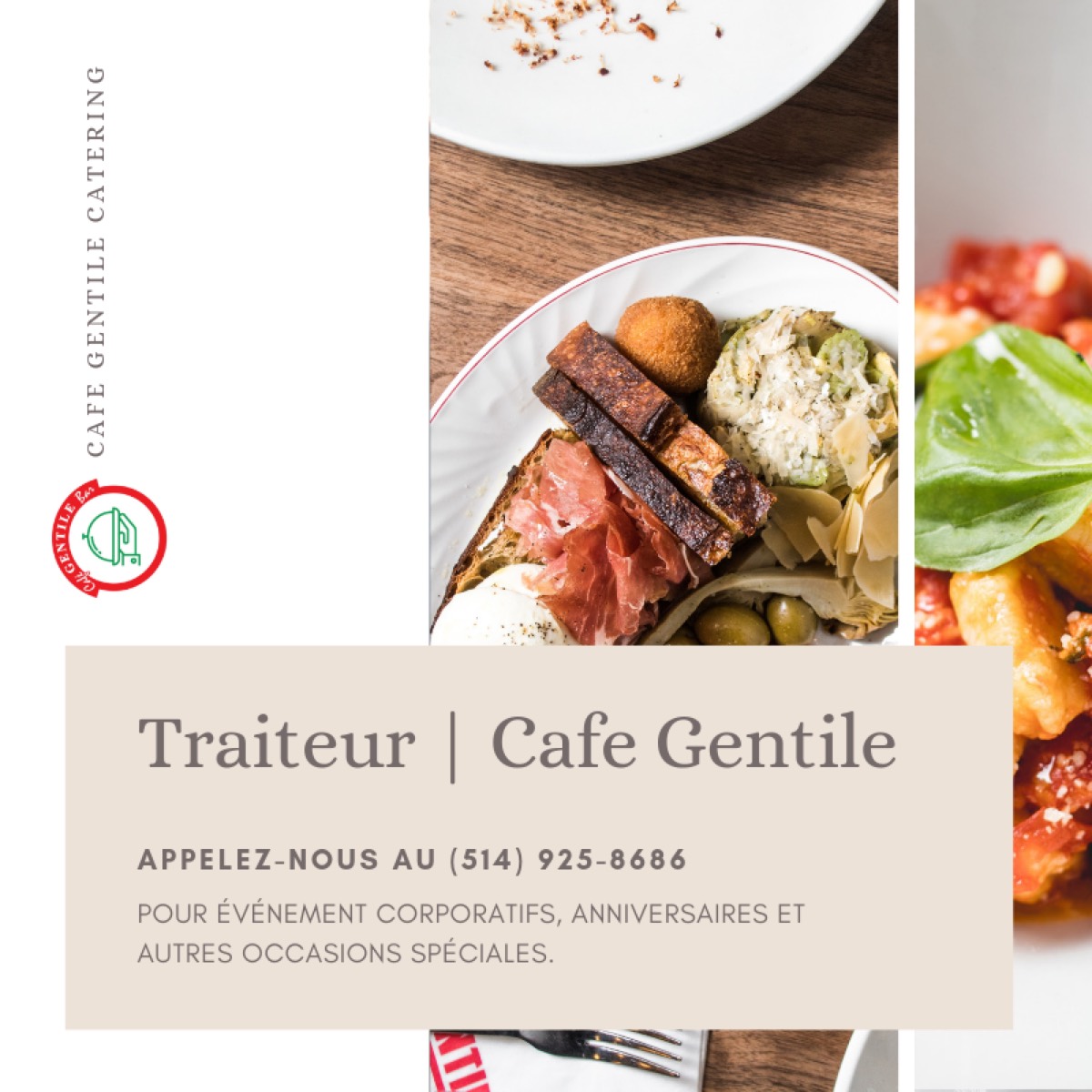 “Traiteur | Café Gentile” catering ad for corporate events and celebrations